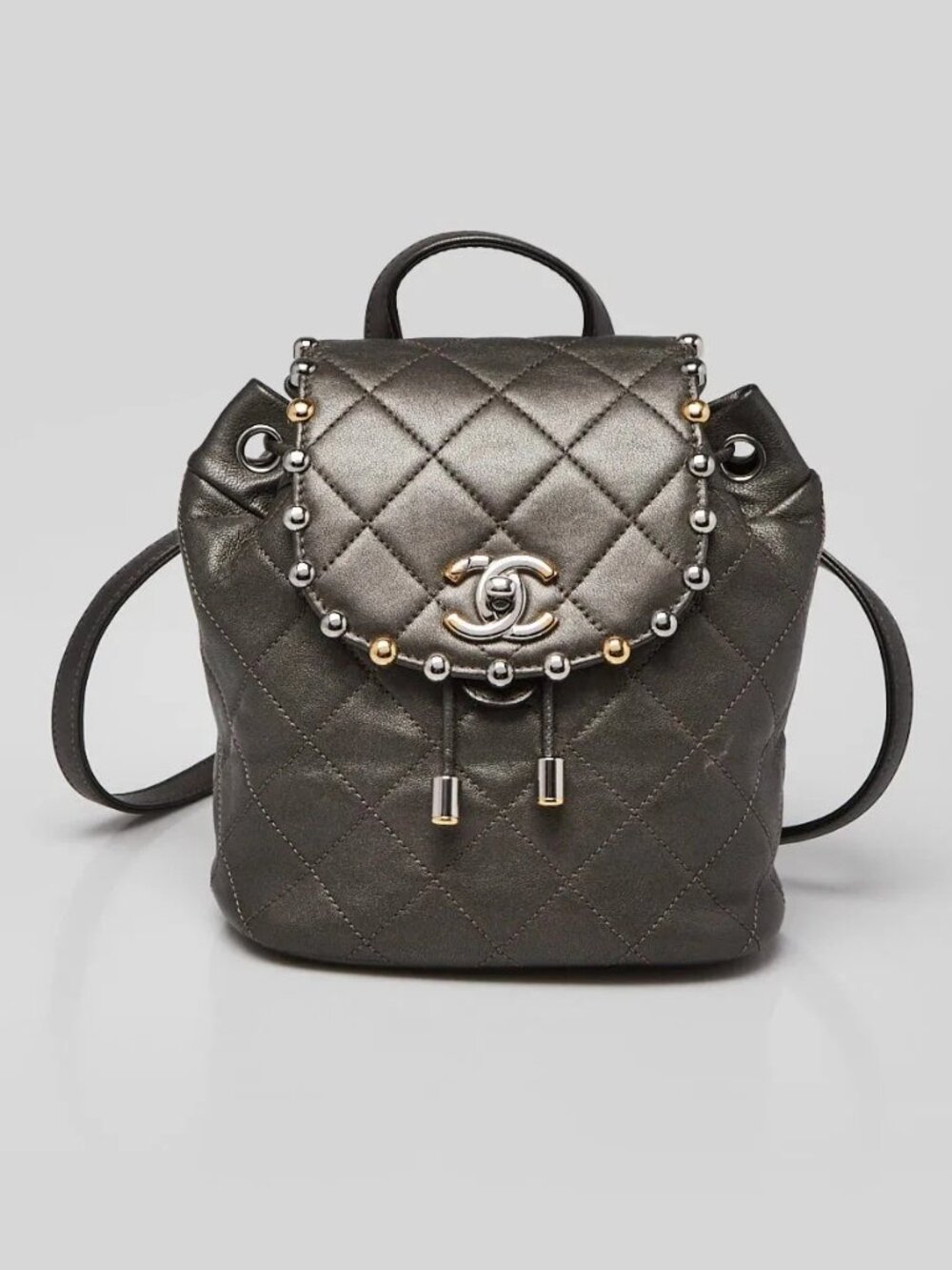 Chanel Dark Silver Quilted Leather Bubble Mini Backpack Bag